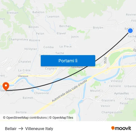 Bellair to Villeneuve Italy map
