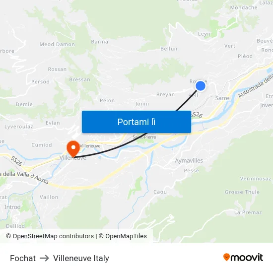 Fochat to Villeneuve Italy map
