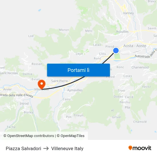 Piazza Salvadori to Villeneuve Italy map