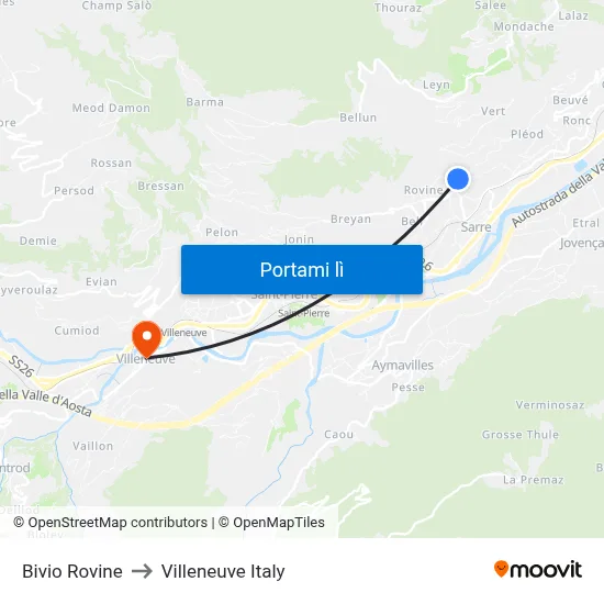 Bivio Rovine to Villeneuve Italy map