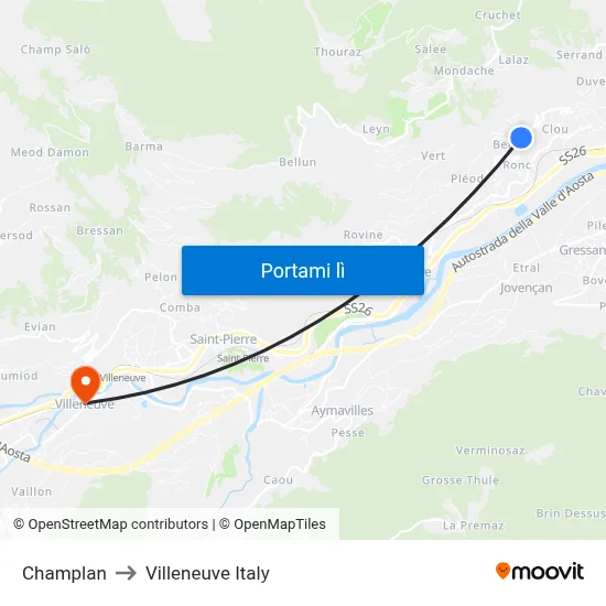 Champlan to Villeneuve Italy map
