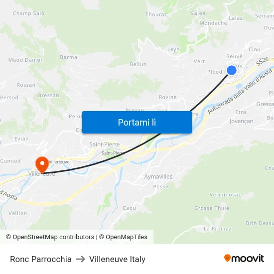 Ronc Parrocchia to Villeneuve Italy map