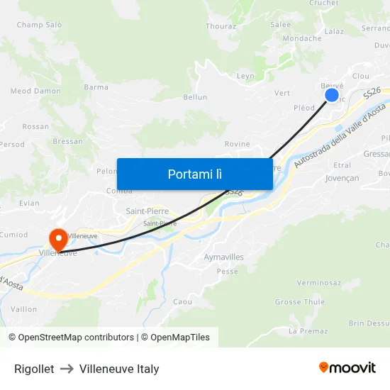 Rigollet to Villeneuve Italy map