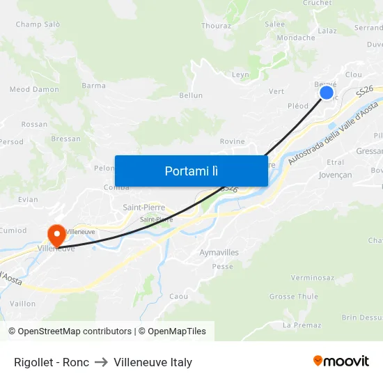 Rigollet - Ronc to Villeneuve Italy map