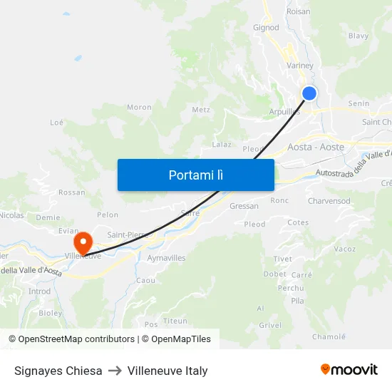 Signayes Chiesa to Villeneuve Italy map