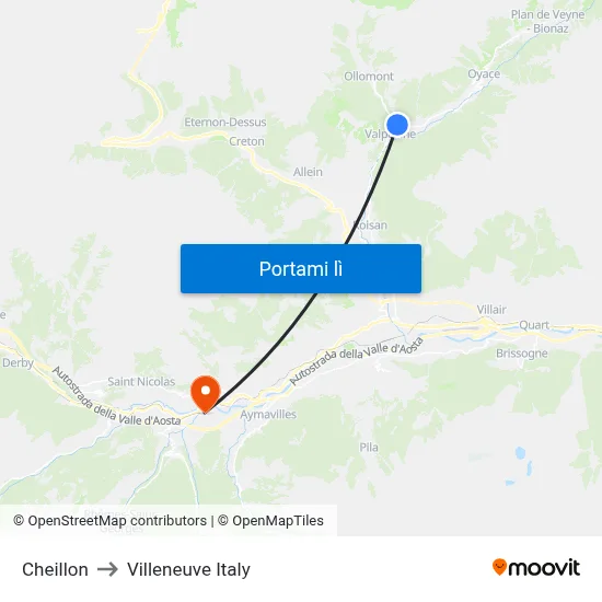 Cheillon to Villeneuve Italy map