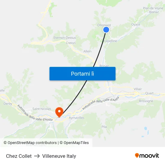Chez Collet to Villeneuve Italy map