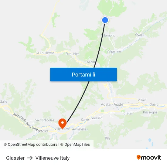 Glassier to Villeneuve Italy map