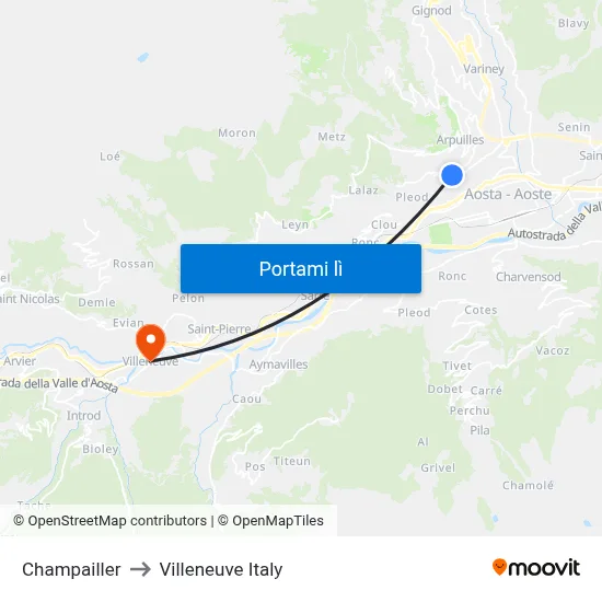 Champailler to Villeneuve Italy map