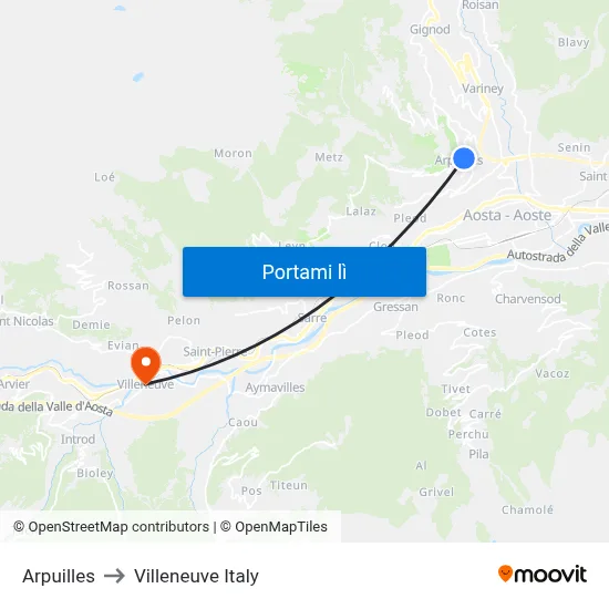 Arpuilles to Villeneuve Italy map