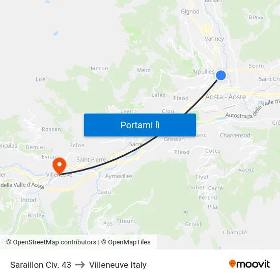 Saraillon Civ. 43 to Villeneuve Italy map