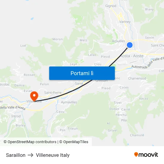 Saraillon to Villeneuve Italy map