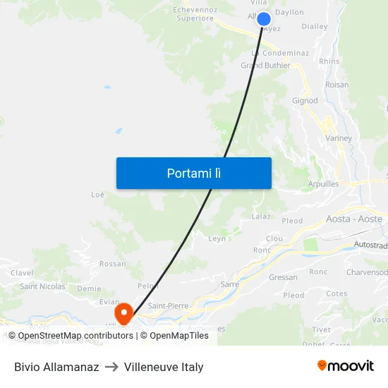 Bivio Allamanaz to Villeneuve Italy map