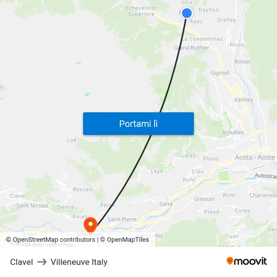 Clavel to Villeneuve Italy map
