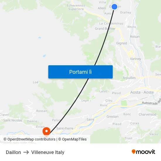 Daillon to Villeneuve Italy map