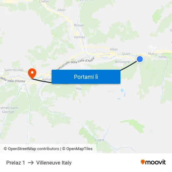 Prelaz 1 to Villeneuve Italy map