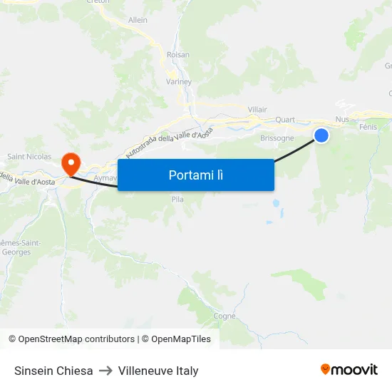 Sinsein Chiesa to Villeneuve Italy map