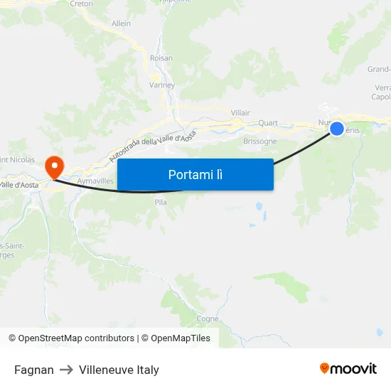 Fagnan to Villeneuve Italy map