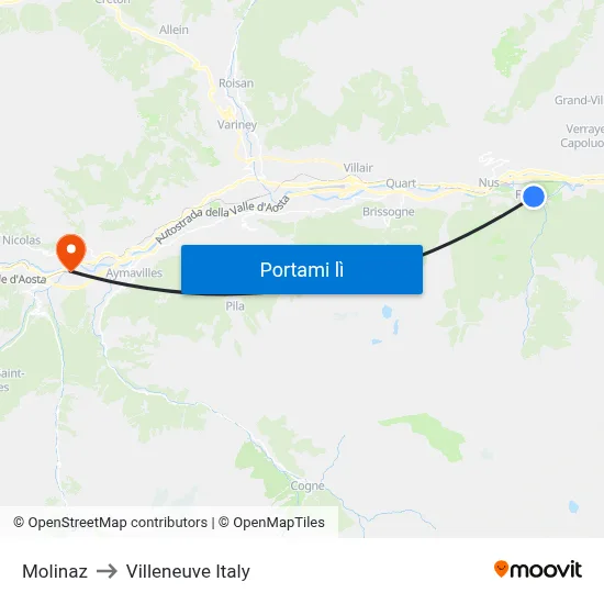 Molinaz to Villeneuve Italy map