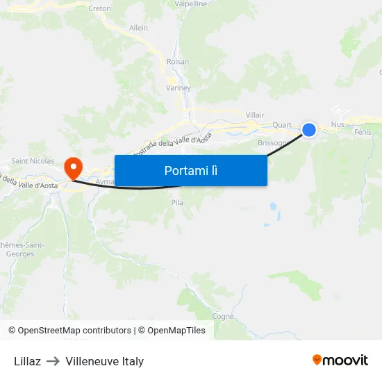 Lillaz to Villeneuve Italy map