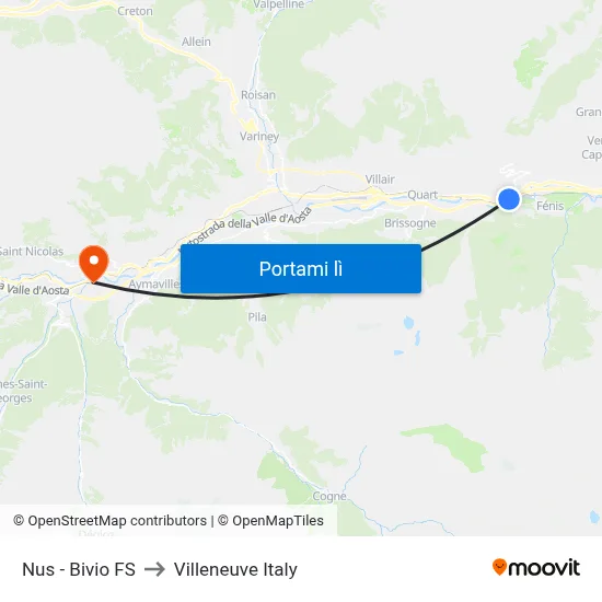 Nus - Bivio FS to Villeneuve Italy map