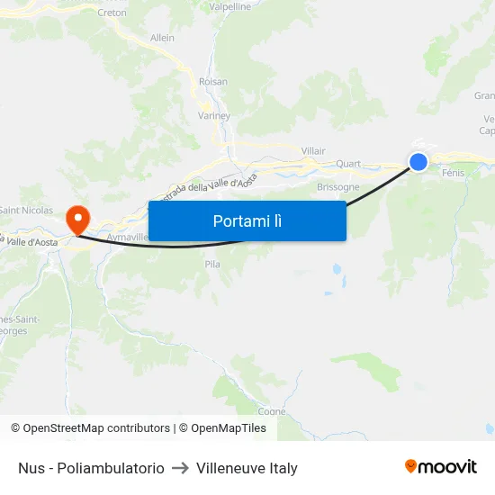 Nus - Poliambulatorio to Villeneuve Italy map