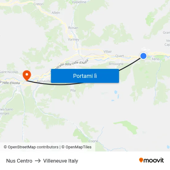 Nus Centro to Villeneuve Italy map