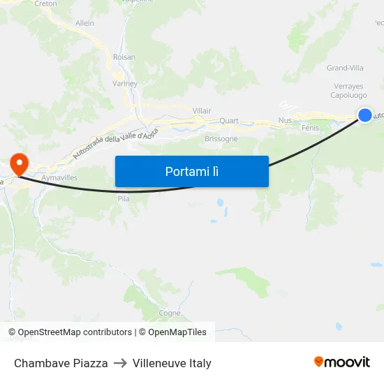 Chambave Piazza to Villeneuve Italy map