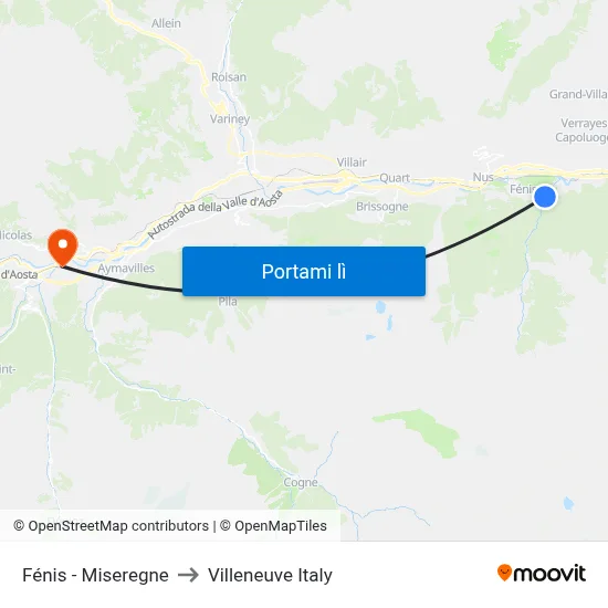 Fénis - Miseregne to Villeneuve Italy map