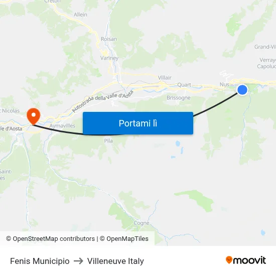 Fenis Municipio to Villeneuve Italy map