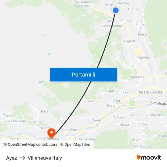 Ayez to Villeneuve Italy map