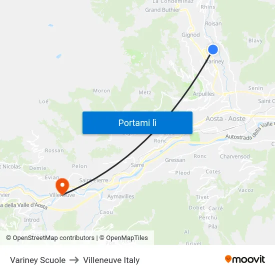 Variney Scuole to Villeneuve Italy map