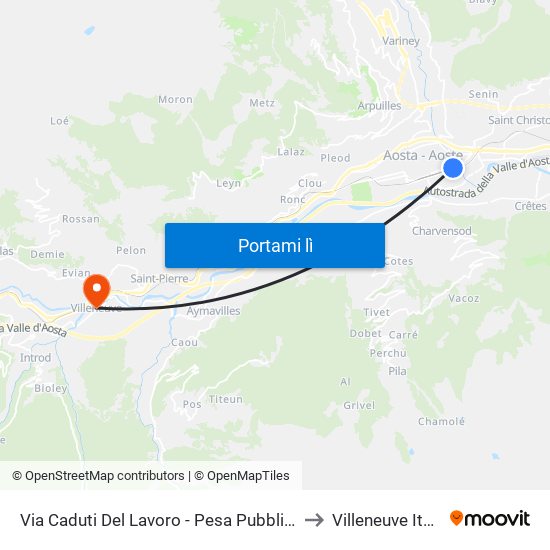 Via Caduti Del Lavoro - Pesa Pubblica to Villeneuve Italy map