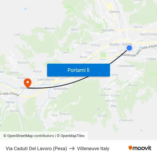 Via Caduti Del Lavoro (Pesa) to Villeneuve Italy map