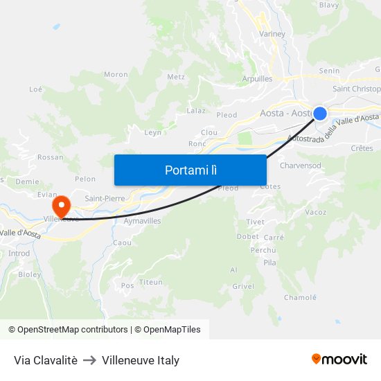 Via Clavalitè to Villeneuve Italy map