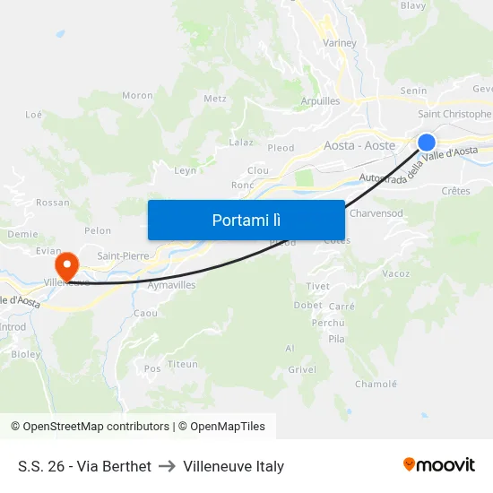 S.S. 26 - Via Berthet to Villeneuve Italy map