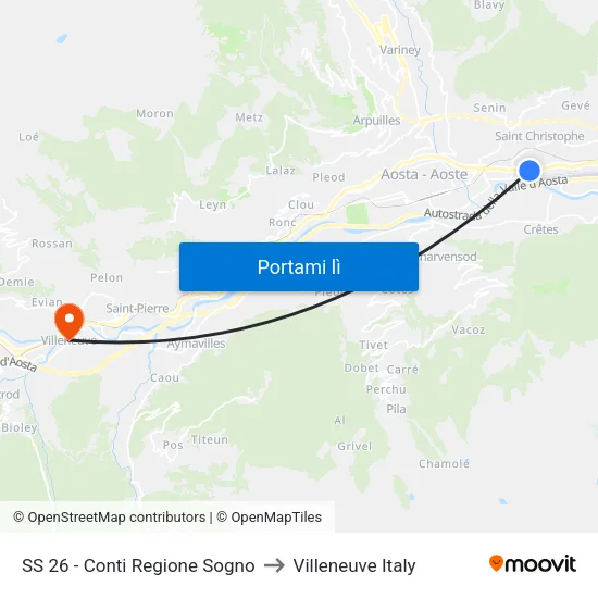 SS 26 - Conti Regione Sogno to Villeneuve Italy map
