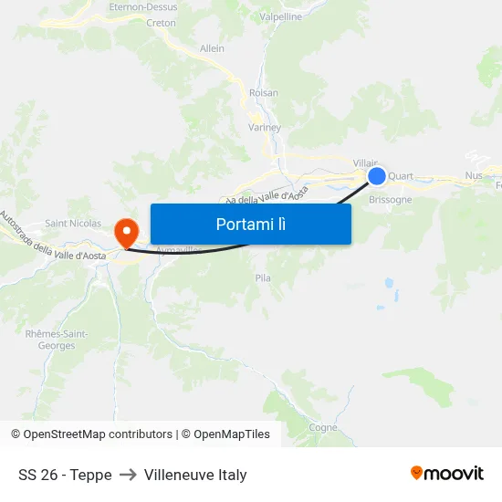 SS 26 - Teppe to Villeneuve Italy map