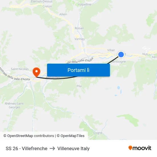 SS 26 - Villefrenche to Villeneuve Italy map