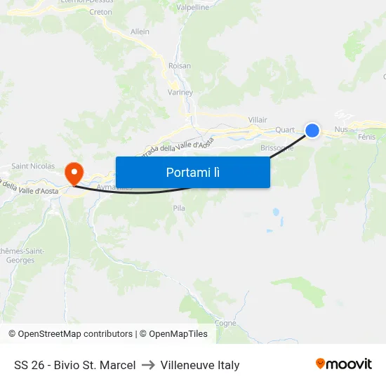 SS 26 - Bivio St. Marcel to Villeneuve Italy map