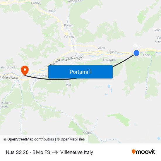 Nus SS 26 - Bivio FS to Villeneuve Italy map