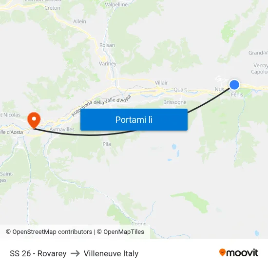 SS 26 - Rovarey to Villeneuve Italy map