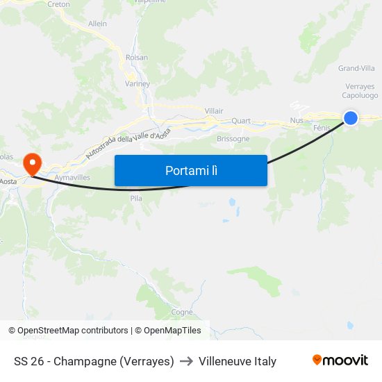 SS 26 - Champagne (Verrayes) to Villeneuve Italy map