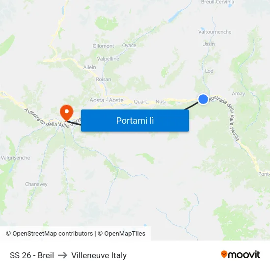 SS 26 - Breil to Villeneuve Italy map