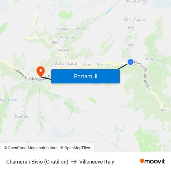 Chameran Bivio (Chatillon) to Villeneuve Italy map