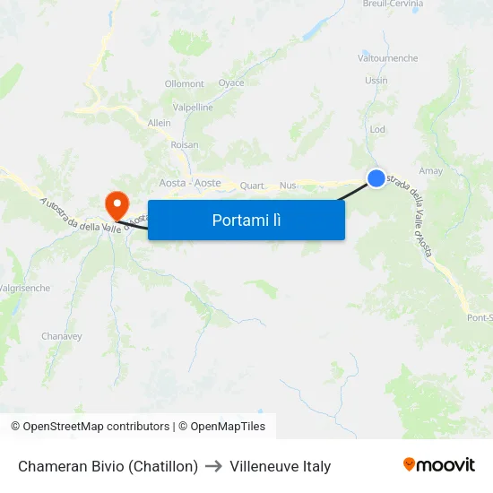 Chameran Bivio (Chatillon) to Villeneuve Italy map