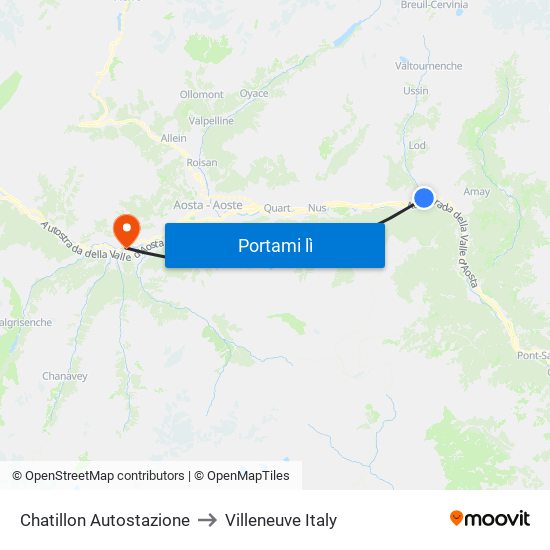 Chatillon Autostazione to Villeneuve Italy map