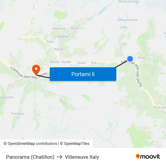 Panorama (Chatillon) to Villeneuve Italy map