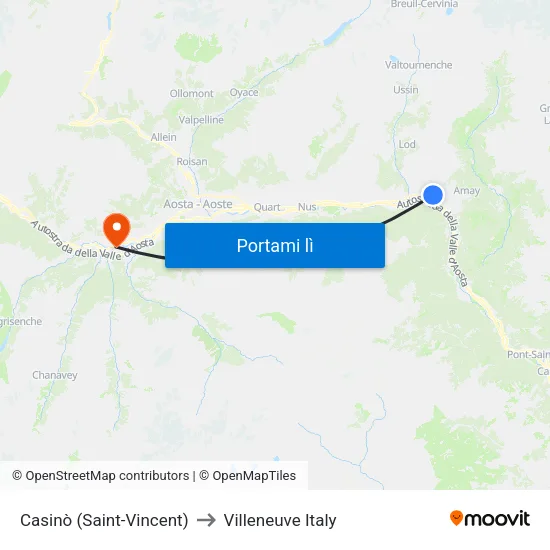 Casinò (Saint-Vincent) to Villeneuve Italy map