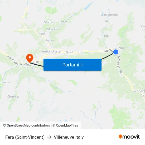 Fera (Saint-Vincent) to Villeneuve Italy map